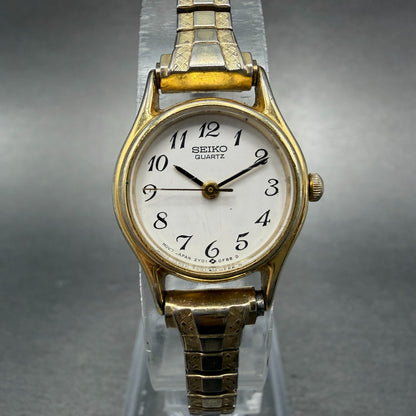 Seiko Watch Women 20mm White Dial Gold Tone Round 2Y01-0A19 New Battery Vintage0
