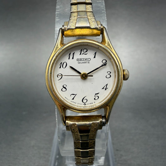 Seiko Watch Women 20mm White Dial Gold Tone Round 2Y01-0A19 New Battery Vintage0