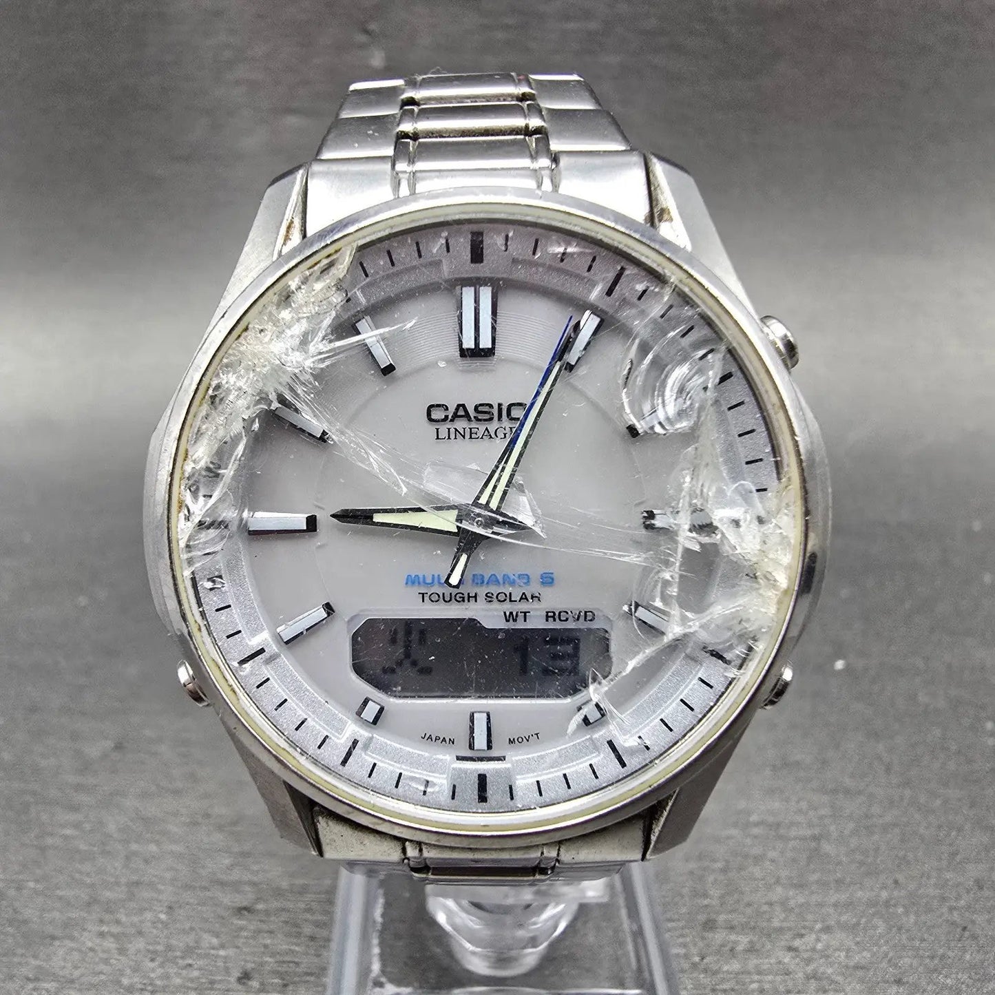 Casio Lineage Watch Men 40mm White Dial Steel Analog Digital Solar LCW-M100 Runs0