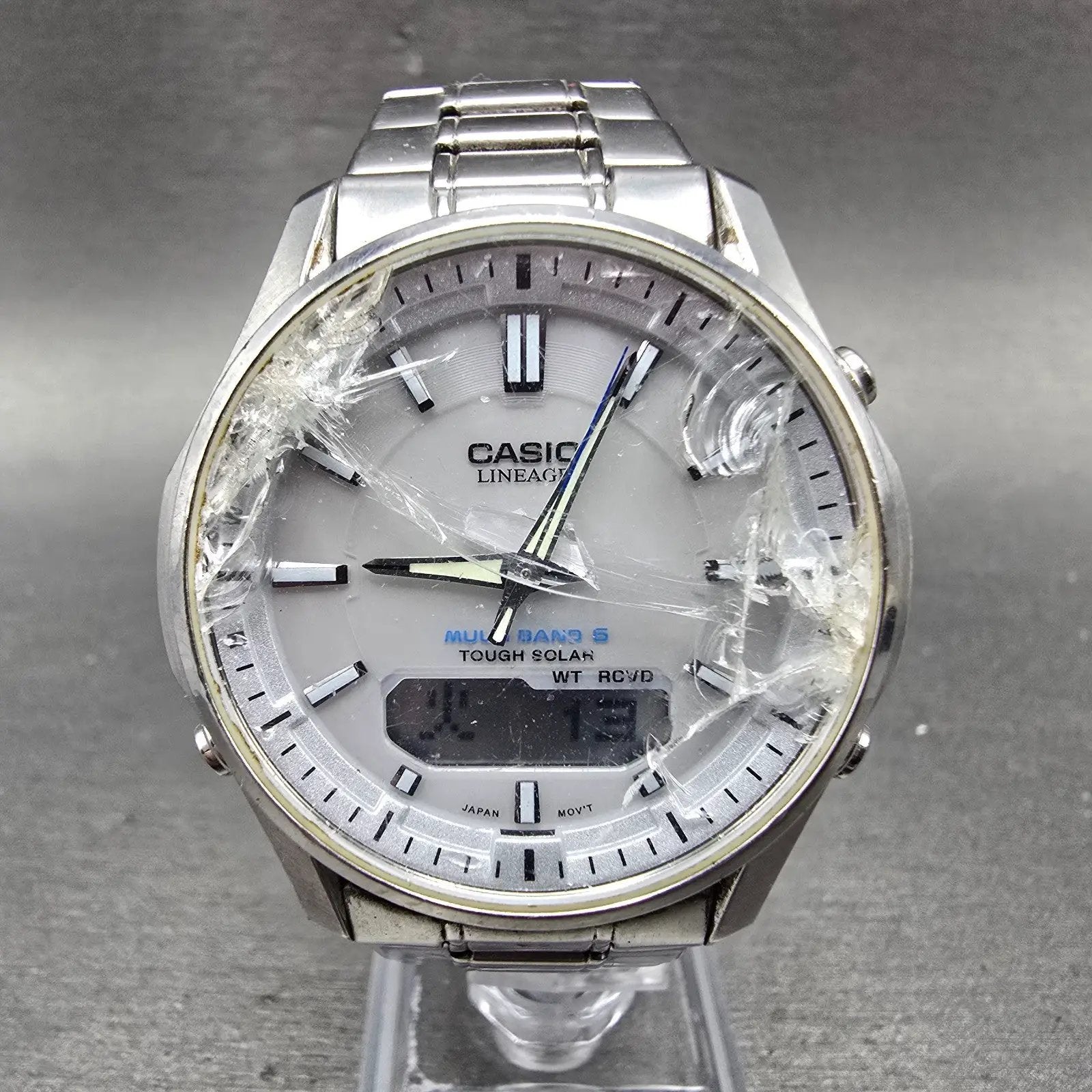 Casio Lineage Watch Men 40mm White Dial Steel Analog Digital Solar LCW-M100 Runs0