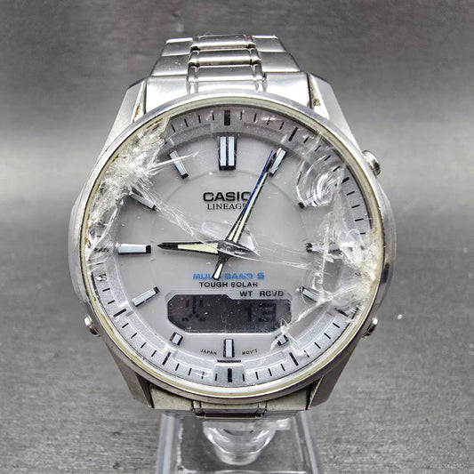 Casio Lineage Watch Men 40mm White Dial Steel Analog Digital Solar LCW-M100 Runs0
