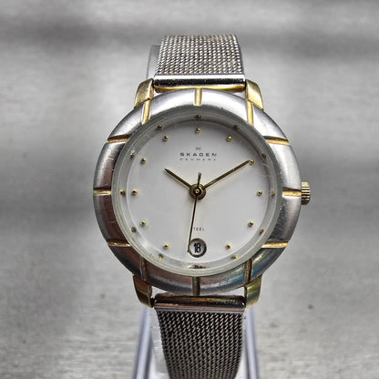 Skagen Watch Women 26mm White Dial Two Tone Date Round 3SGS New Battery FT120