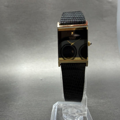 Citizen Tank Watch Women 16mm Black Dial Gold Tone Rectangle New battery VTG5