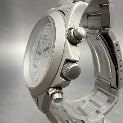 Swiss Military Chronograph Watch Men 37mm Silver Dial Steel Date 8304 New Batt2