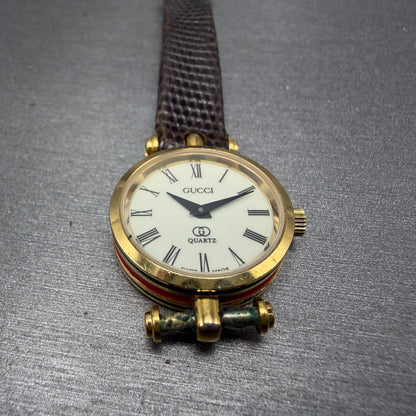 Gucci 2000L Watch Women 21mm Cream Dial Gold Plated Round New Battery KLQ3