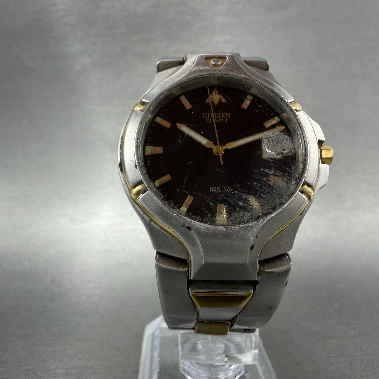 Citizen WR 50 Watch Men 35mm Black Dial Two Tone Date 2510S74792 New Battery5