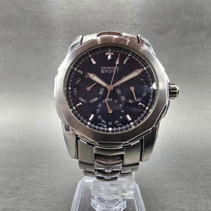 Trussardi Sport Watch Men 36mm Blue Dial Silver Tone Daydate Round New Battery7