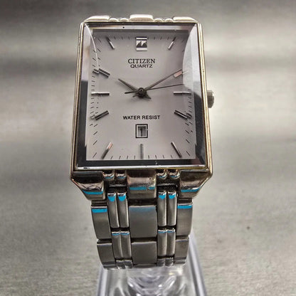 Citizen Watch Men 24mm White Dial Silver Tone Date Rectangle 1020-R30436 New Bat5