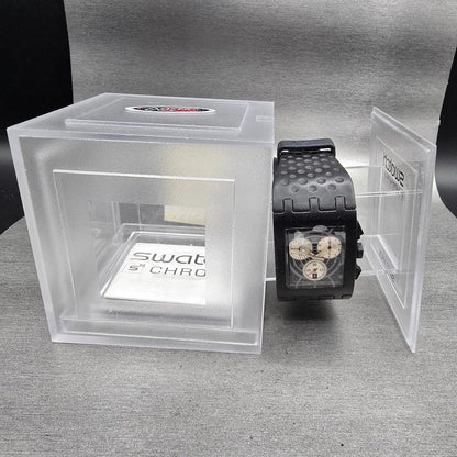 Swatch Dr. No Chronograph Watch Men 31mm Black Dial Black Tone Date SUEB400 NOS2
