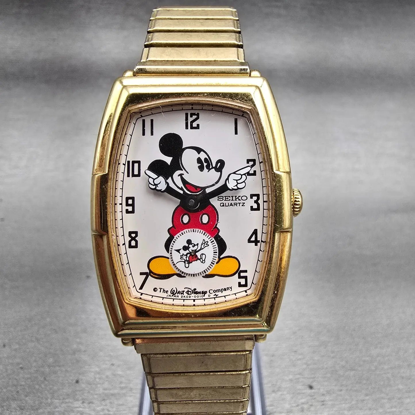 Seiko Mickey Mouse Watch Men 27mm White Dial Gold Tone 2K03-5019 New Battery0