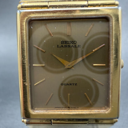 Seiko Lassale Tank Watch Men 24mm Champagne Dial Gold Tone 6730-5489 New Battery1