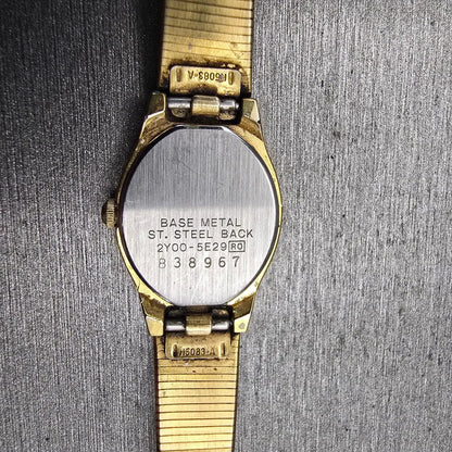 Seiko Watch Women 17mm Black Dial Gold Tone Oval 2Y00-5E29 New Battery Vintage10