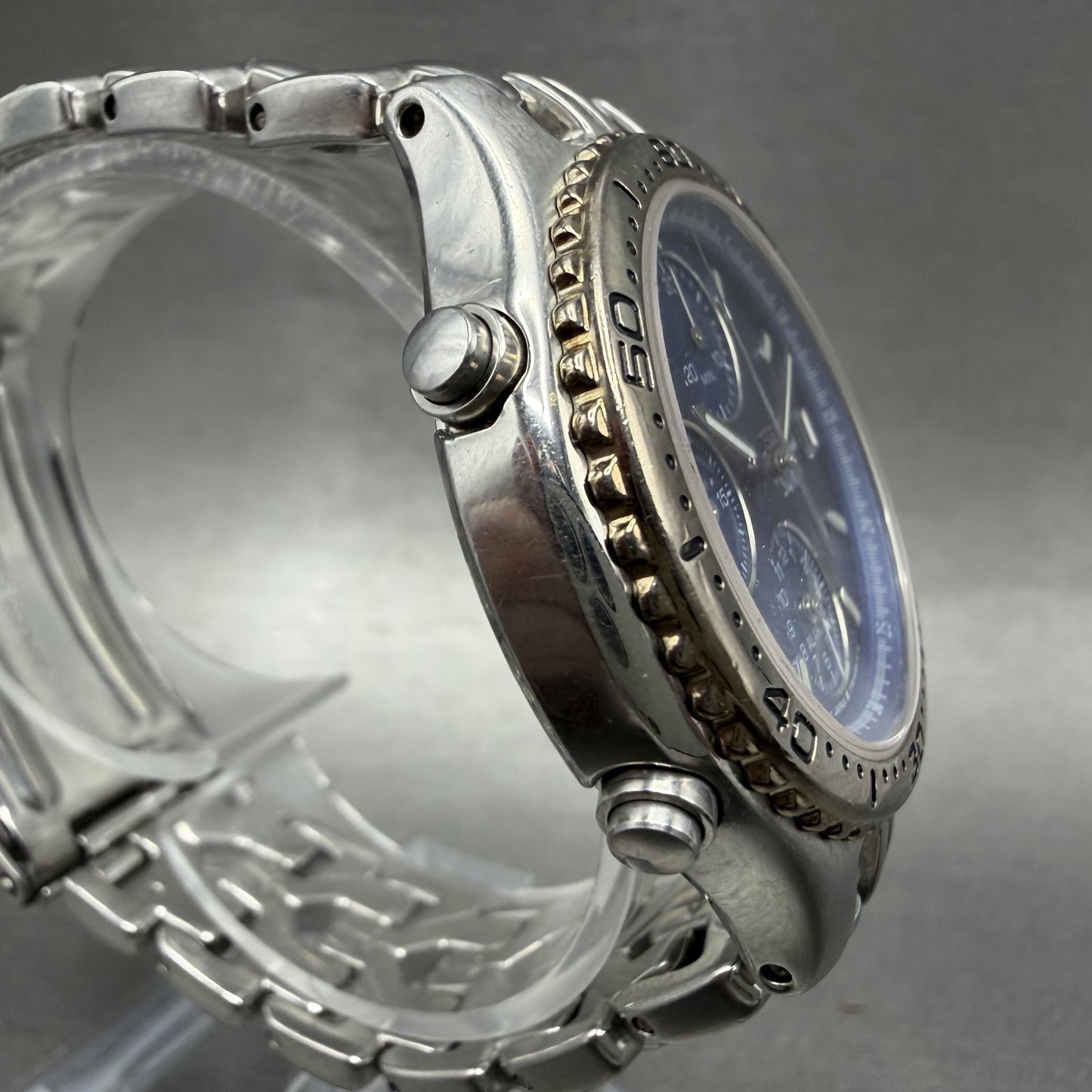 Seiko Chronograph Sports 100 Watch Men 37mm Blue Dial Silver Tone Date New Batt3