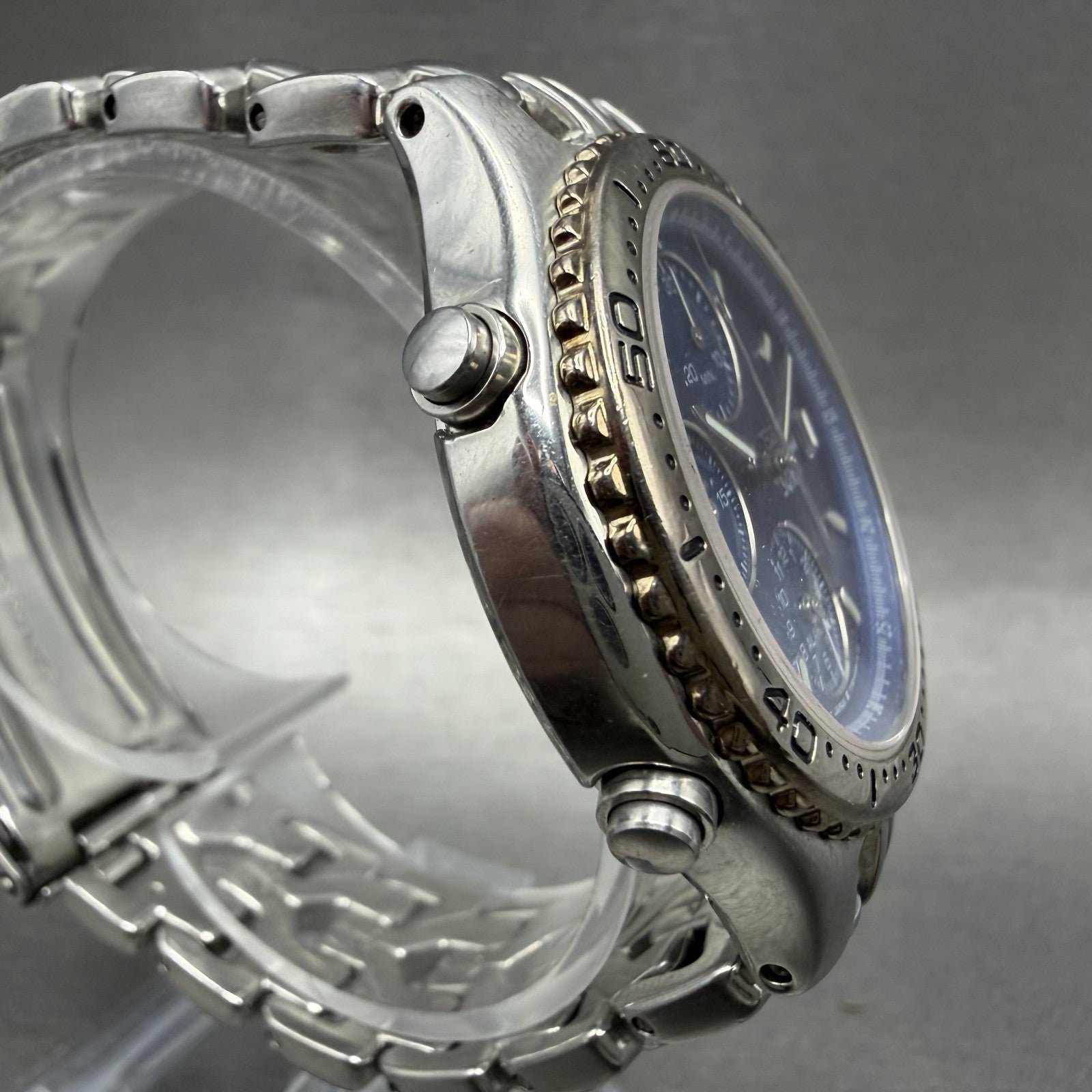 Seiko Chronograph Sports 100 Watch Men 37mm Blue Dial Silver Tone Date New Batt3