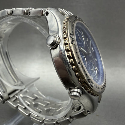 Seiko Chronograph Sports 100 Watch Men 37mm Blue Dial Silver Tone Date New Batt3