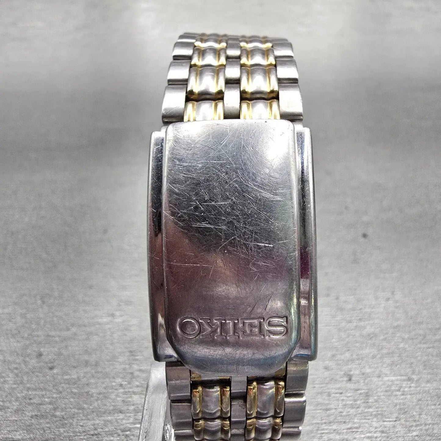 Seiko Watch Men 28mm Gray Dial Two Tone Daydate Rectangle 7N33-5A09 New Battery7
