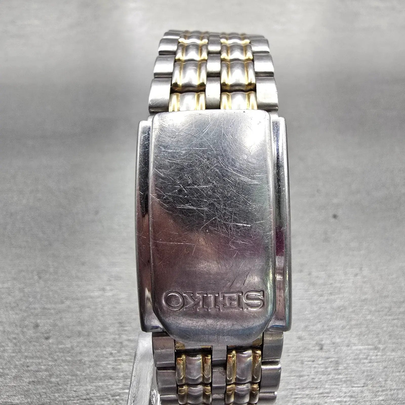 Seiko Watch Men 28mm Gray Dial Two Tone Daydate Rectangle 7N33-5A09 New Battery7