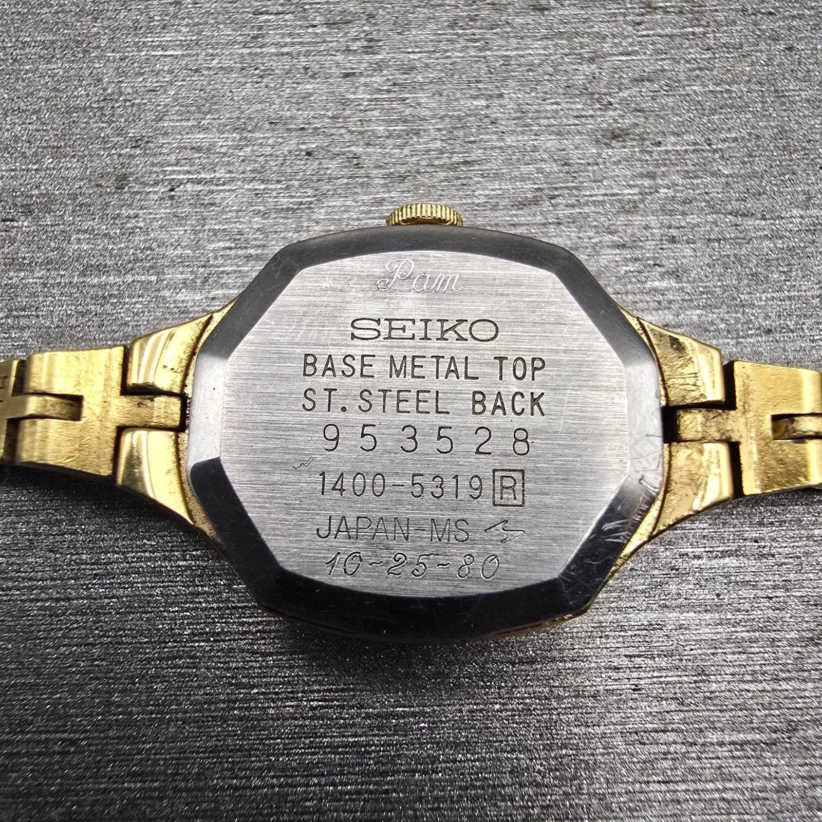 Seiko Watch Women 17mm Gold Dial Gold Tone Hexagon 1400-5319 New Battery Vintage10