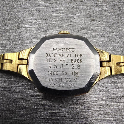 Seiko Watch Women 17mm Gold Dial Gold Tone Hexagon 1400-5319 New Battery Vintage10