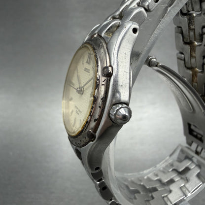 Seiko Watch Women 26mm Cream Dial Silver Tone Date Round 7N820599 New Battery Q2