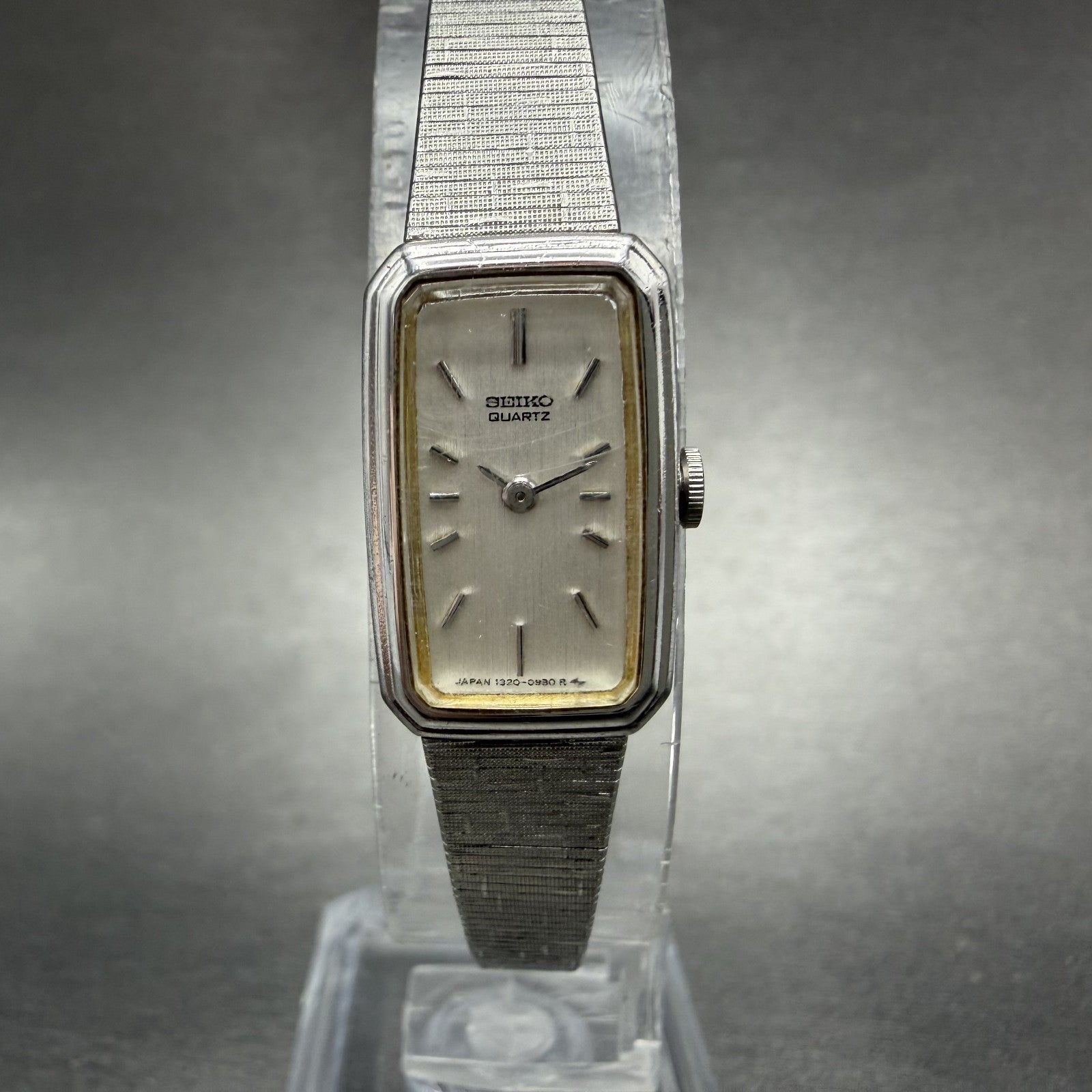Seiko Watch Women 13mm Silver Dial Silver Tone Rectangle 1320-5779 New Battery0