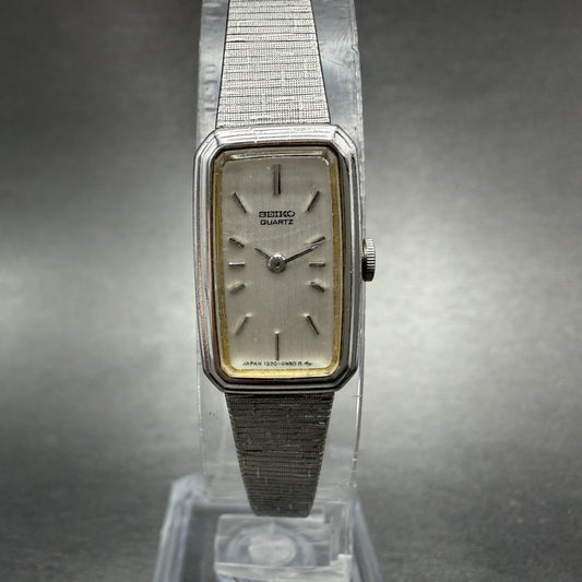 Seiko Watch Women 13mm Silver Dial Silver Tone Rectangle 1320-5779 New Battery0