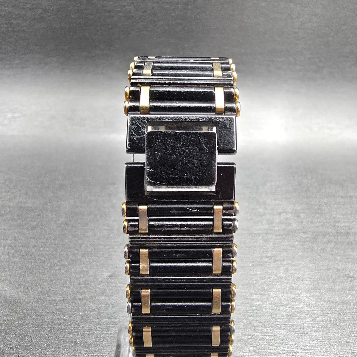 Seiko Tank Watch Men 24mm Black Dial Two Tone Rectangle 7430-5819 New Battery7