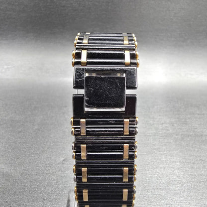 Seiko Tank Watch Men 24mm Black Dial Two Tone Rectangle 7430-5819 New Battery7