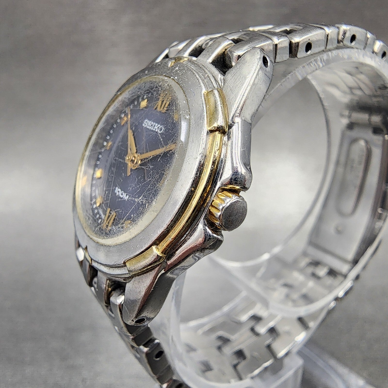 Seiko Watch Women 26mm Blue Dial Two Tone Date Round 7N820AM0 New Battery2