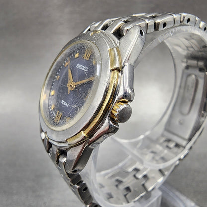 Seiko Watch Women 26mm Blue Dial Two Tone Date Round 7N820AM0 New Battery2