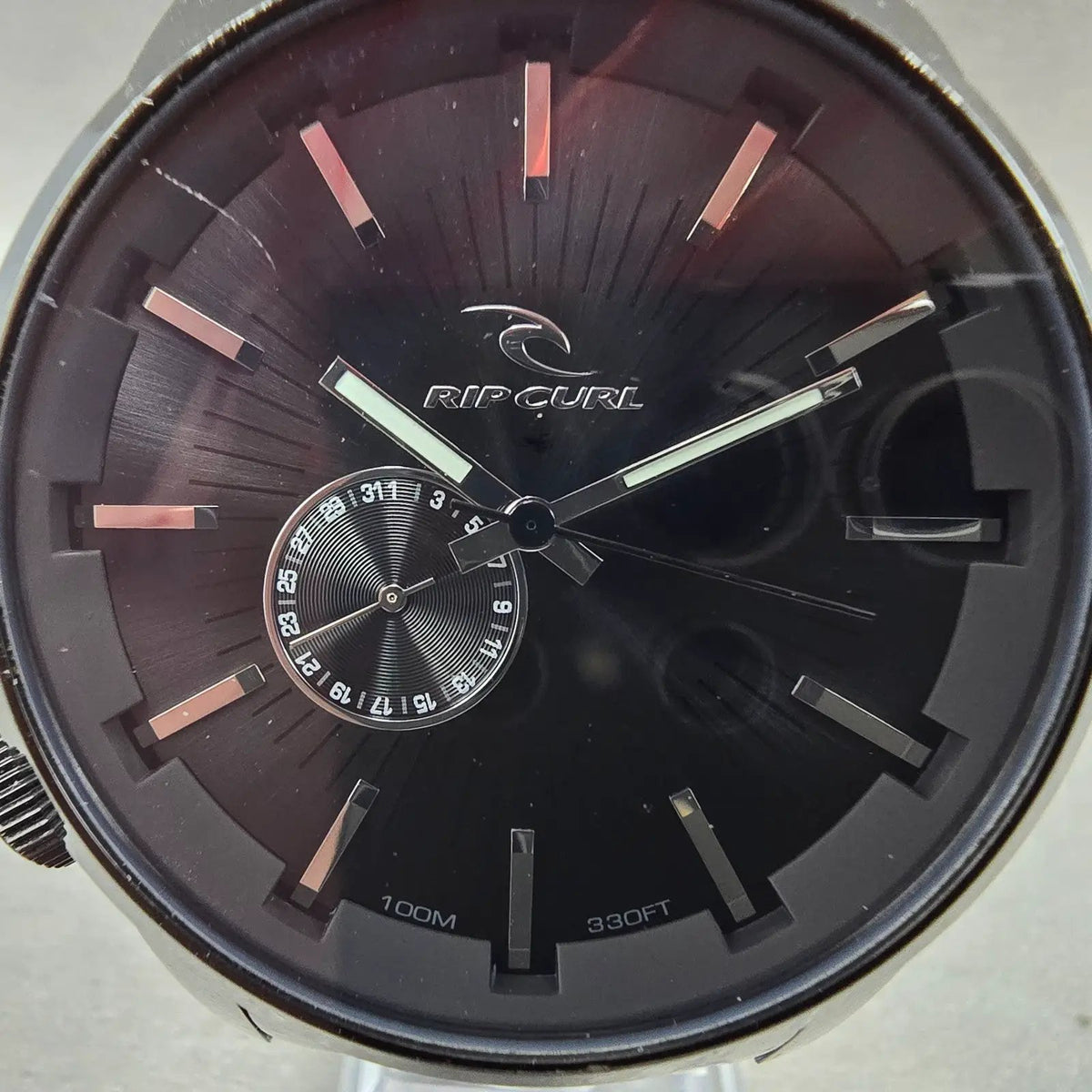 Rip Curl Detroit Watch Men 50mm Black Dial Black Tone Date Round New Battery1