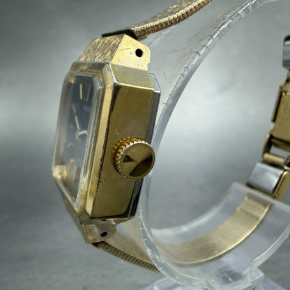 Seiko Tank Watch Women 18mm Green Dial Gold Tone Manual Rectangle 11-3990 Runs2