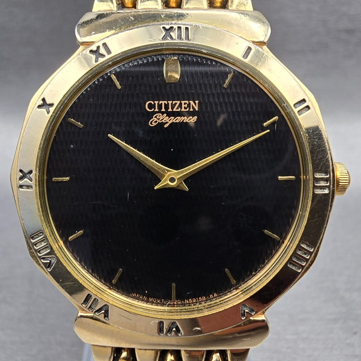 Citizen Elegance Watch Men 34mm Black Dial Gold Tone Round 1020-S61119 New Batt1
