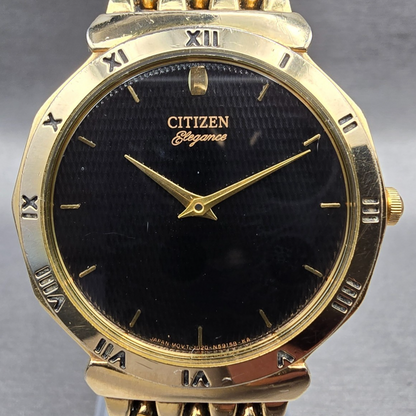 Citizen Elegance Watch Men 34mm Black Dial Gold Tone Round 1020-S61119 New Batt1