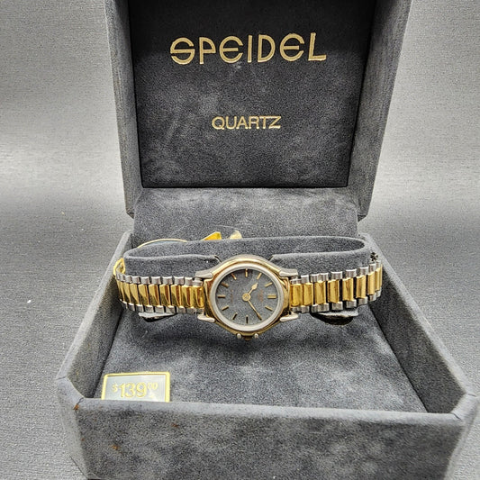Speidel Watch Women 22mm Gray Dial Two Tone Round New Battery NOS