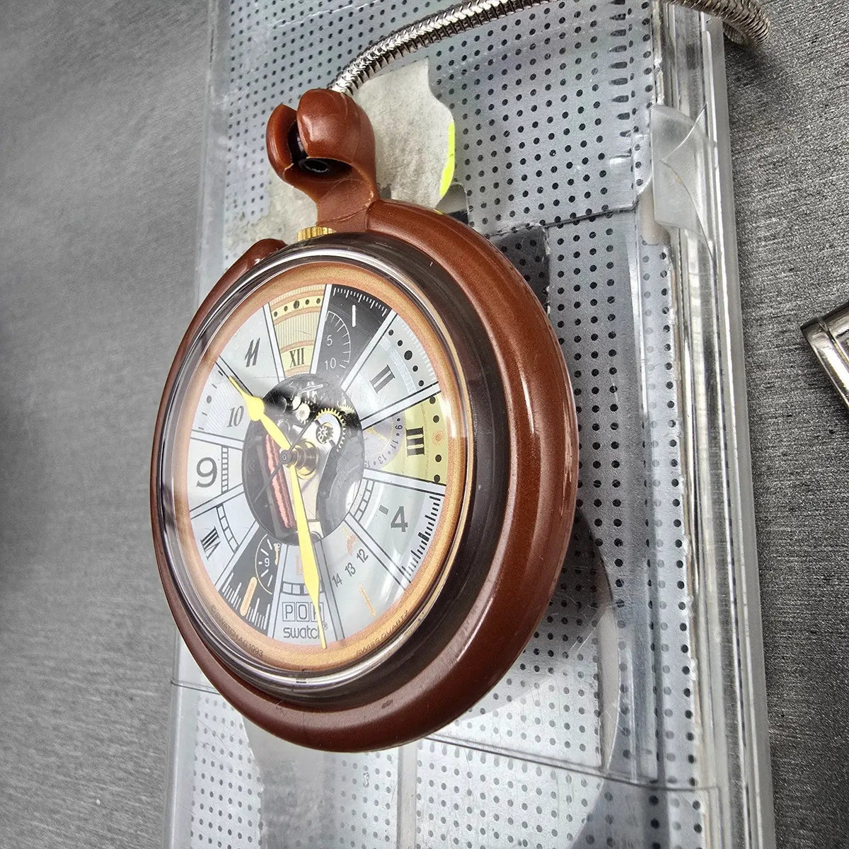 Swatch Pocket Watch Mix Watch Men 47mm White Dial Brown Tone PPK101 New Battery3