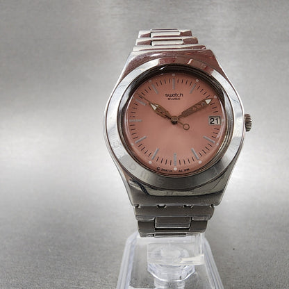 Swatch Irony Watch Women 33mm Pink Dial Steel Date Round YLS405G New Battery5
