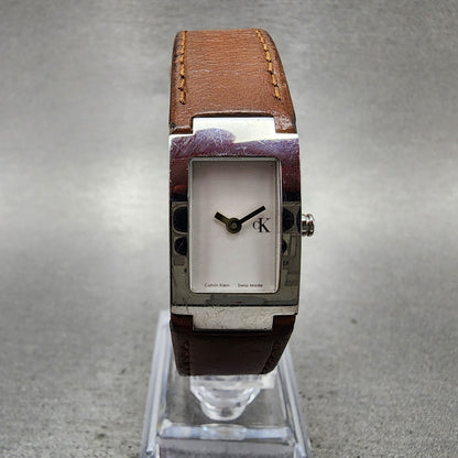 Calvin Klein Tank Watch Women 17mm White Dial Silver Tone Rectangle New Battery0