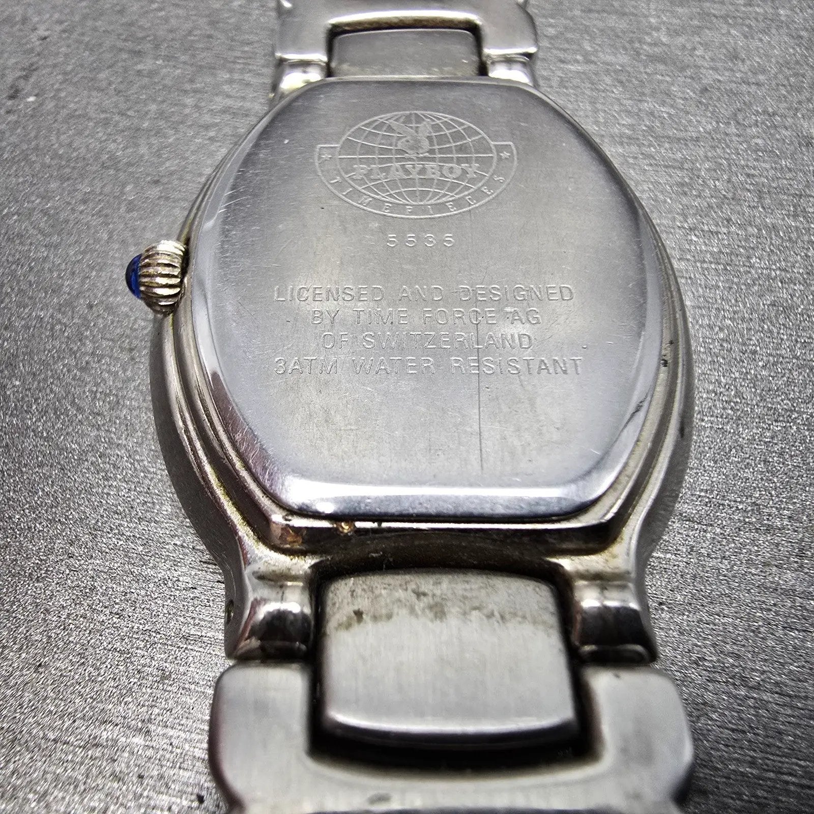 Playboy Watch Men 29mm White Dial Silver Tone Oval New battery MISSING CLASP!!!12