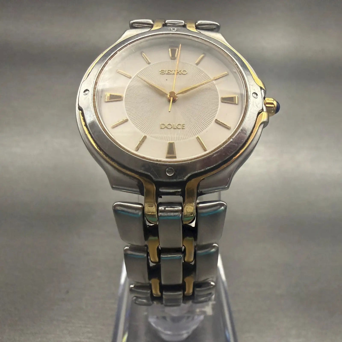 Seiko Dolce Watch Men 33mm Champagne Dial Two Tone Round 5E31-6010 New Battery5
