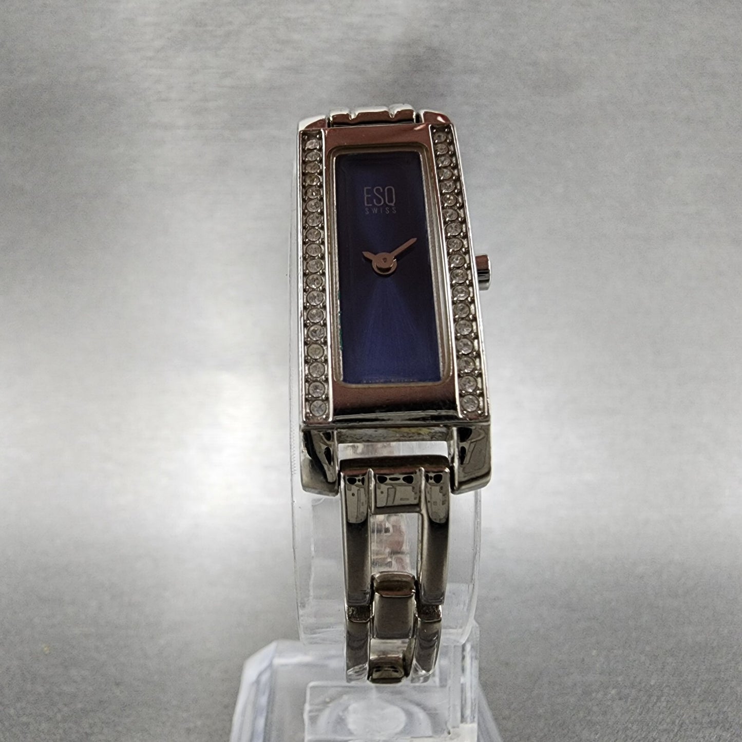 ESQ Tank Watch Women 14mm Blue Dial Silver Tone Crystal Bezel E5098 New Batt5