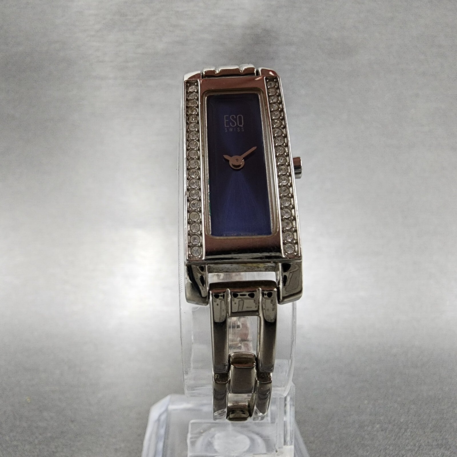 ESQ Tank Watch Women 14mm Blue Dial Silver Tone Crystal Bezel E5098 New Batt5