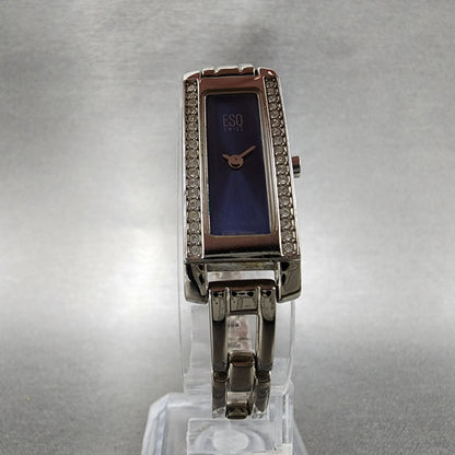 ESQ Tank Watch Women 14mm Blue Dial Silver Tone Crystal Bezel E5098 New Batt5