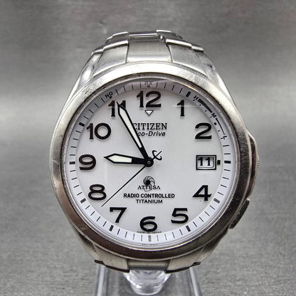 Citizen Eco-Drive Attesa Watch Men 38mm White Dial Titanium Atomic Date PARTS!!!0