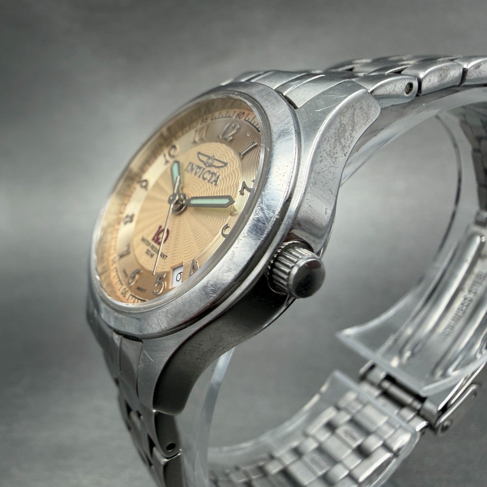 Invicta Watch Women 28mm Salmon Dial Silver Tone Date Round 3594 New Battery2