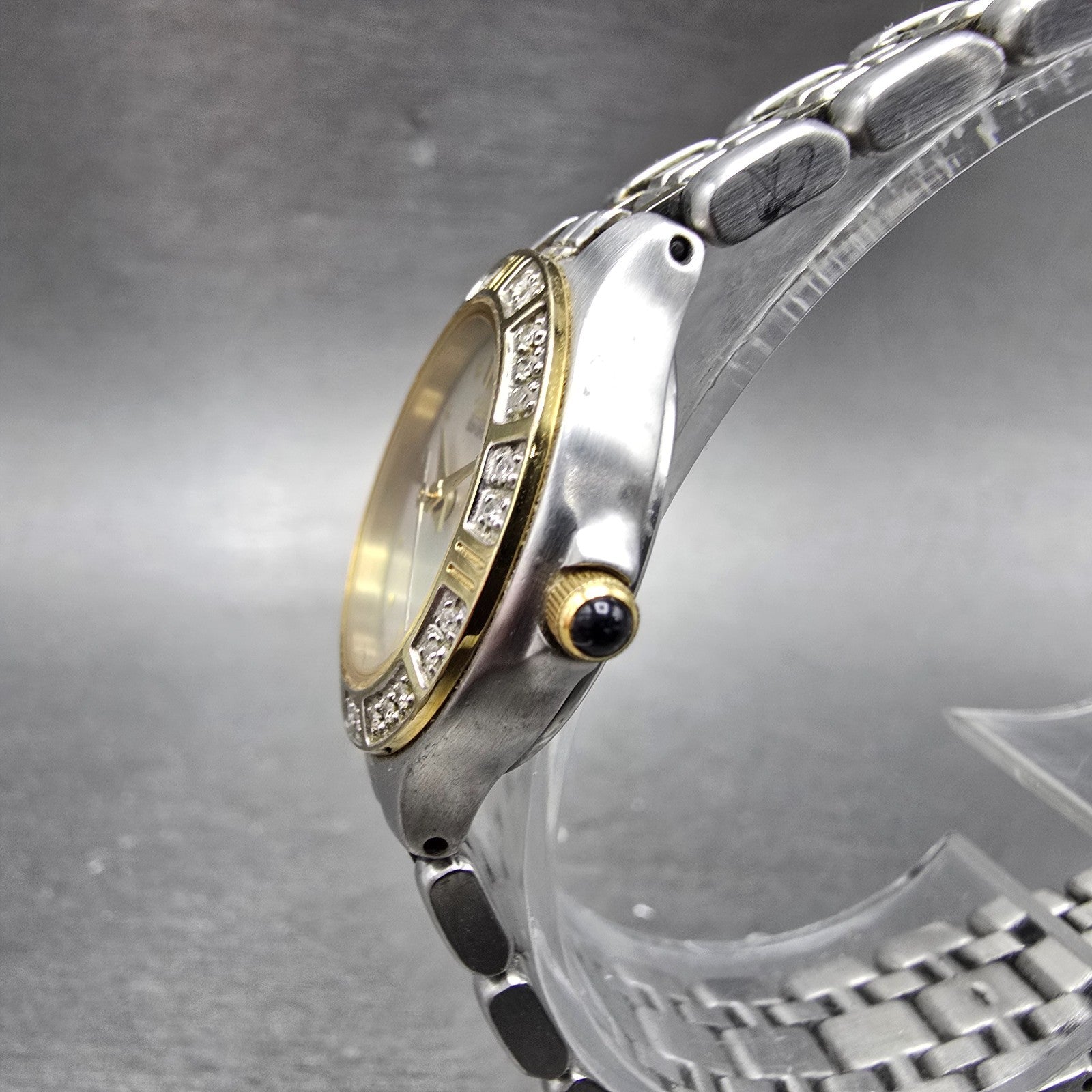 Citizen Eco-Drive Lucca Watch Women 25mm MOP Dial Two Tone Date Diamonds Runs3