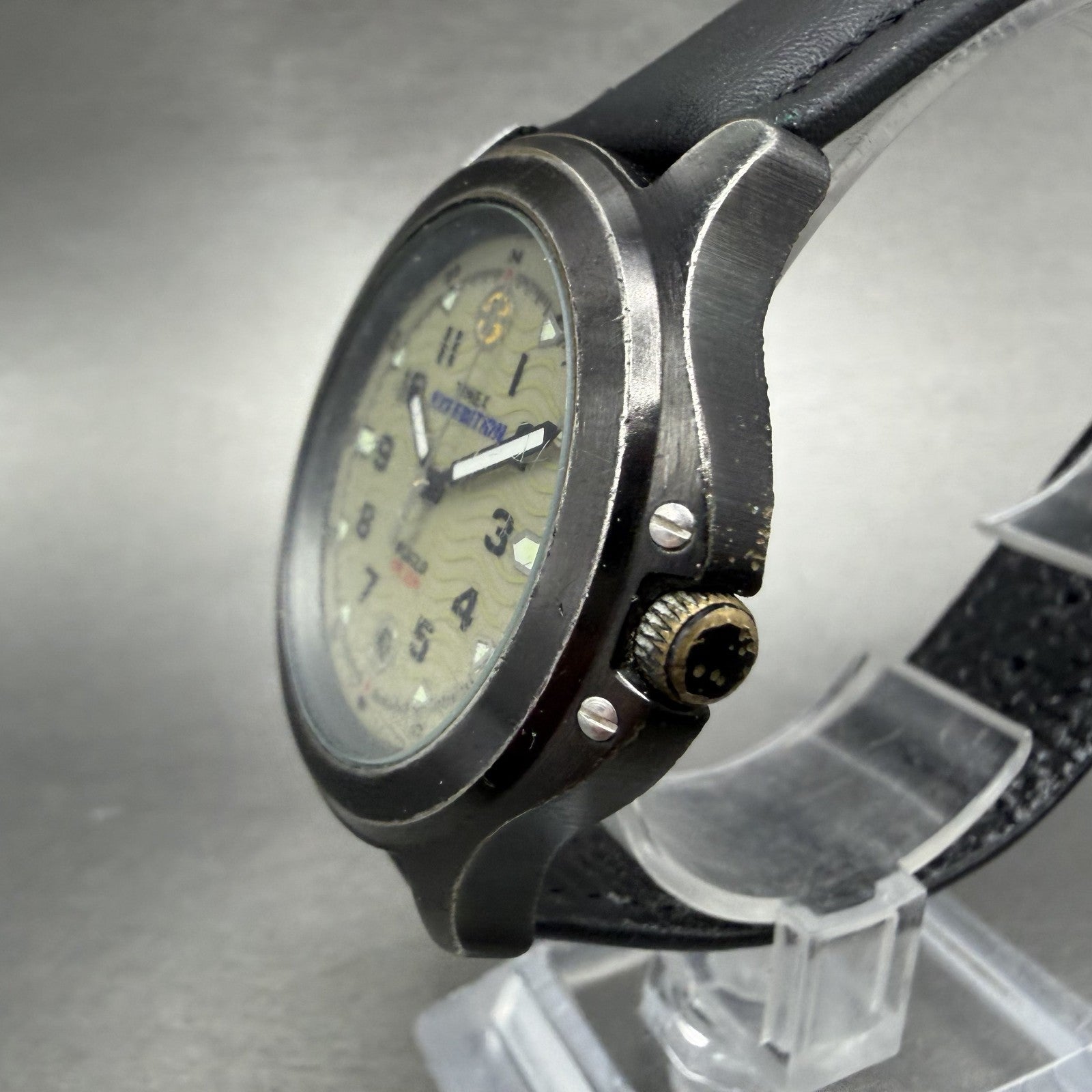 Timex Expedition Watch Men 40mm Cream Dial Black Tone Date Round New Battery2