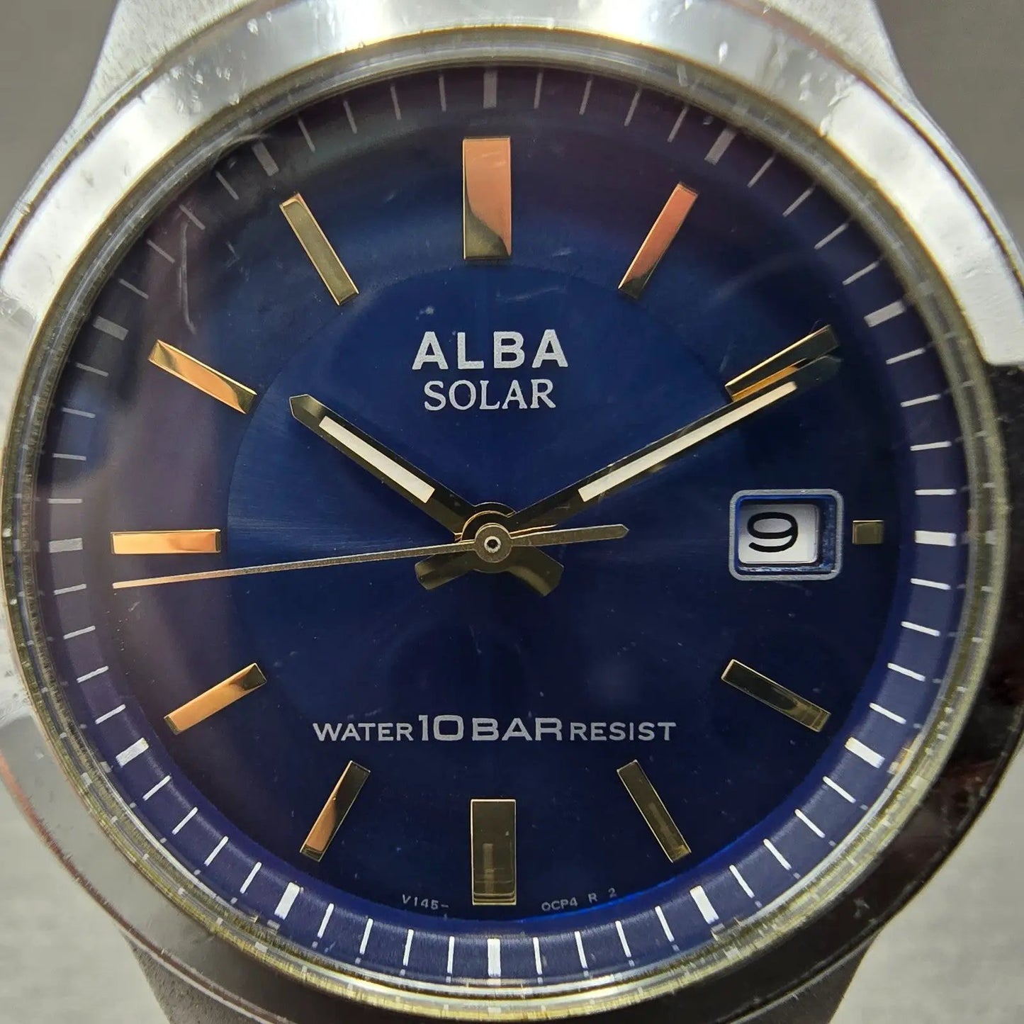 Seiko Alba Solar Watch Men 36mm Blue Dial Silver Tone Date Round V145-0BG0 Runs1