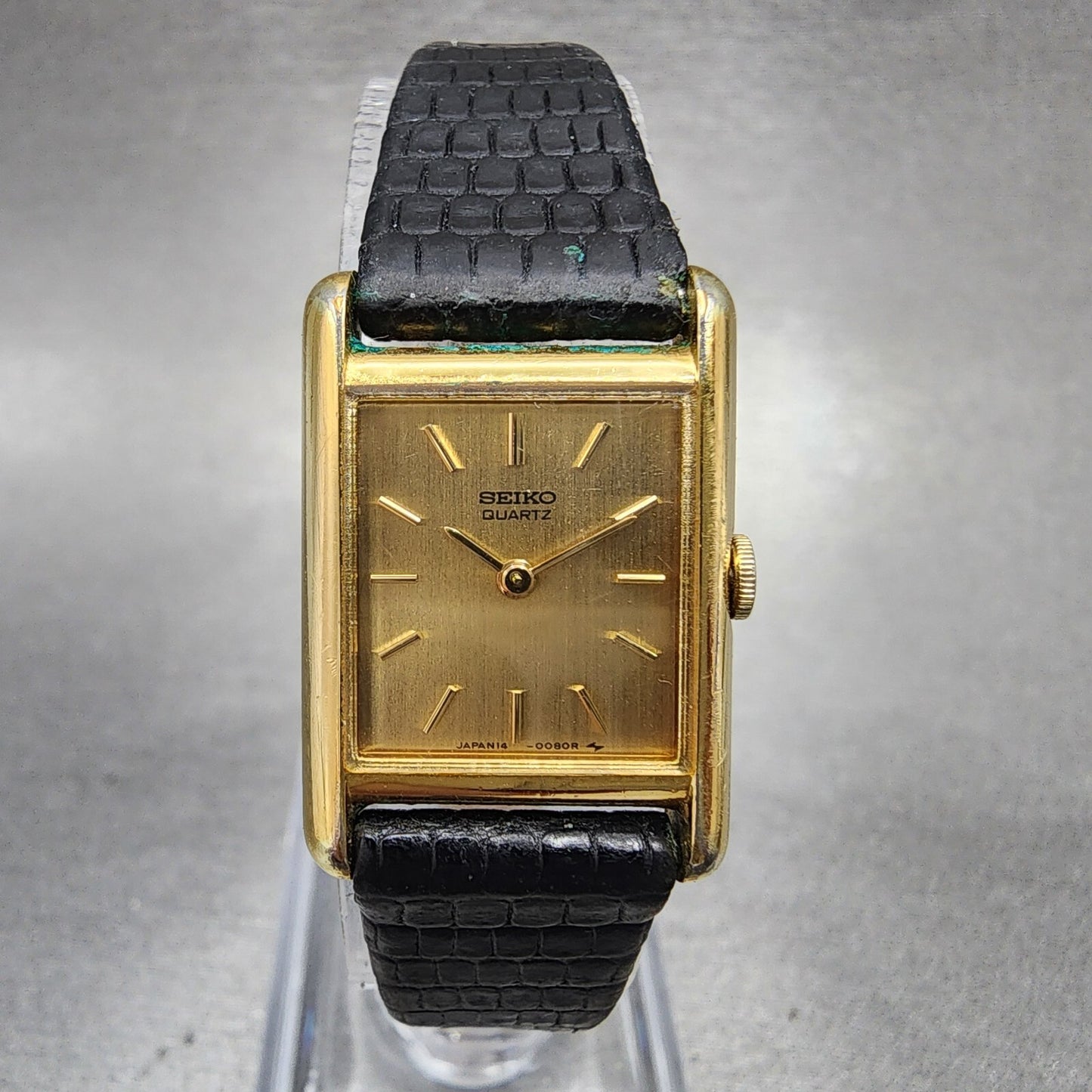 Seiko Tank Watch Women 18mm Gold Dial Gold Tone Rectangle 14005039 New Battery0