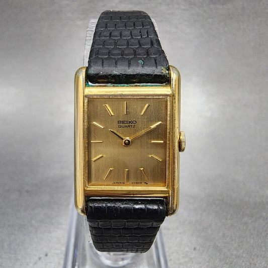 Seiko Tank Watch Women 18mm Gold Dial Gold Tone Rectangle 14005039 New Battery0